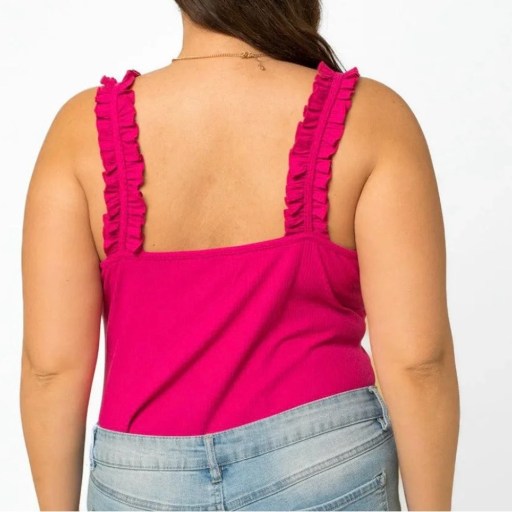 Gilli Plus Size Bodysuit  Sleeveless Ribbed with Ruffle Straps and Square Neck - Picture 3 of 3